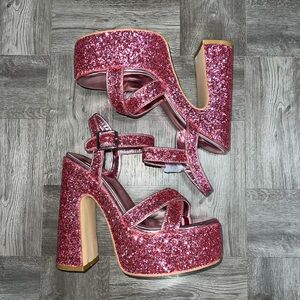 NEW Windsor Pink Glitter Platform Heels Size 7